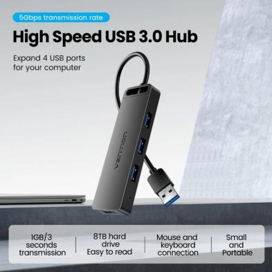 Hub USB 3.0 Vention CHLBB-SCB2/ 4xUSB/ 1xUSB Tipo-C PD