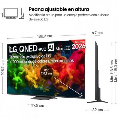 Televisor LG QNED evo AI QNED83B Mini LED 85QNED8EB3A 85'/ Ultra HD 4K/ Smart TV/ WiFi