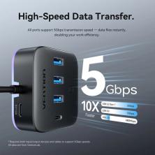 Hub USB 3.0 Vention CHZBD/ 3xUSB/ 1xUSB Tipo-C/ 1xUSB Tipo-C PD