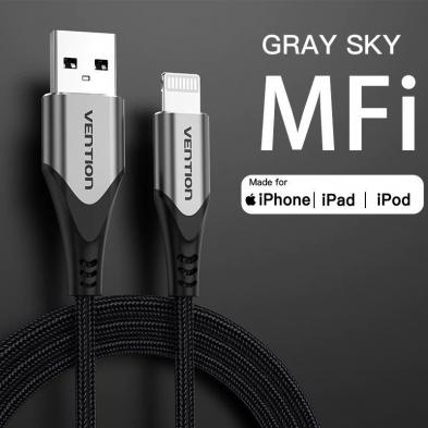 Cable USB 2.0 Lightning Vention LABHD/ USB Macho - Lightning Macho/ 50cm/ Gris