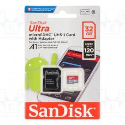 Tarjeta de Memoria SanDisk Ultra 32GB microSD HC UHS-I con Adaptador/ Clase 10/ 120MBs - Imagen 1