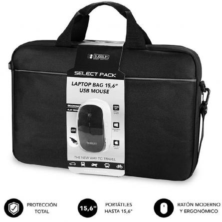 Maletín + Ratón Subblim Select Pack para Portátiles hasta 15.6'/ Cinta para Trolley/ Negro - Imagen 1