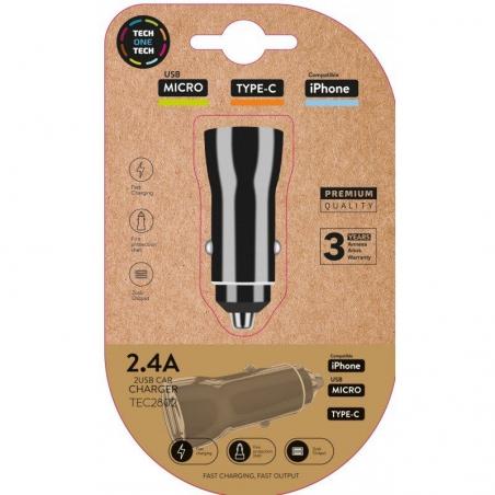 Cargador de Coche Doble Tech One Tech TEC2802/ 2xUSB/ 2.4A - Imagen 1
