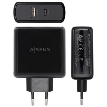 Cargador de Pared Aisens ASCH-2PD45A-BK/ 1xUSB Tipo-C/ 1x USB/ 57W - Imagen 2