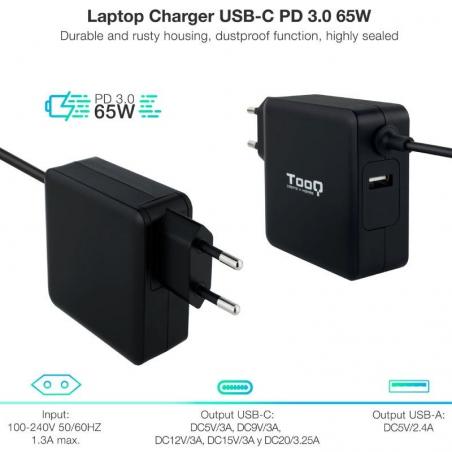 Cargador de Portátil TooQ TQLC-USBC65PD USB-C/ 65W/ Automático/ Voltaje 5-20V - Imagen 2