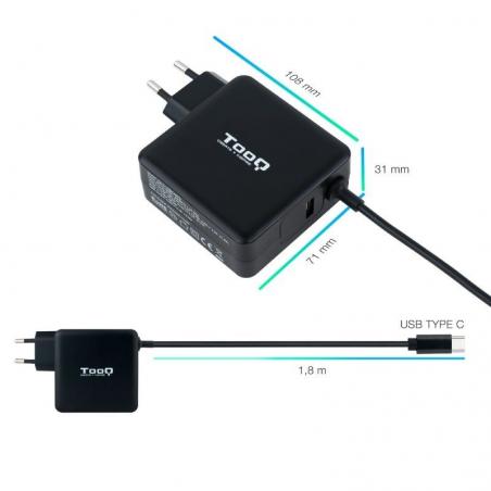 Cargador de Portátil TooQ TQLC-USBC65PD USB-C/ 65W/ Automático/ Voltaje 5-20V - Imagen 3