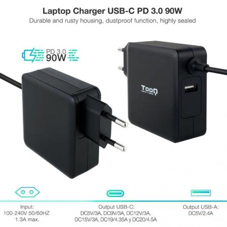 Cargador de Portátil TooQ TQLC-USBC90PD USB-C/ 90W/ Automático/ Voltaje 5-20V - Imagen 2
