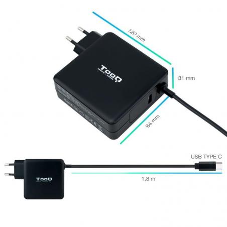 Cargador de Portátil TooQ TQLC-USBC90PD USB-C/ 90W/ Automático/ Voltaje 5-20V - Imagen 3