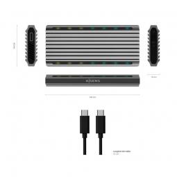 Caja Externa para Disco Duro SSD M.2 SATA/NVMe Aisens ASM2-RGB011GR/ USB 3.2 Gen2/ Sin Tornillos