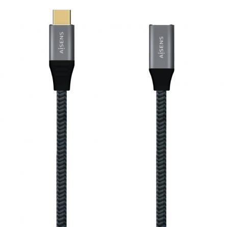 Cable Alargador USB 3.2 Tipo-C Aisens A107-0635/ USB Tipo-C Macho - USB Tipo-C Hembra/ 1m/ Gris